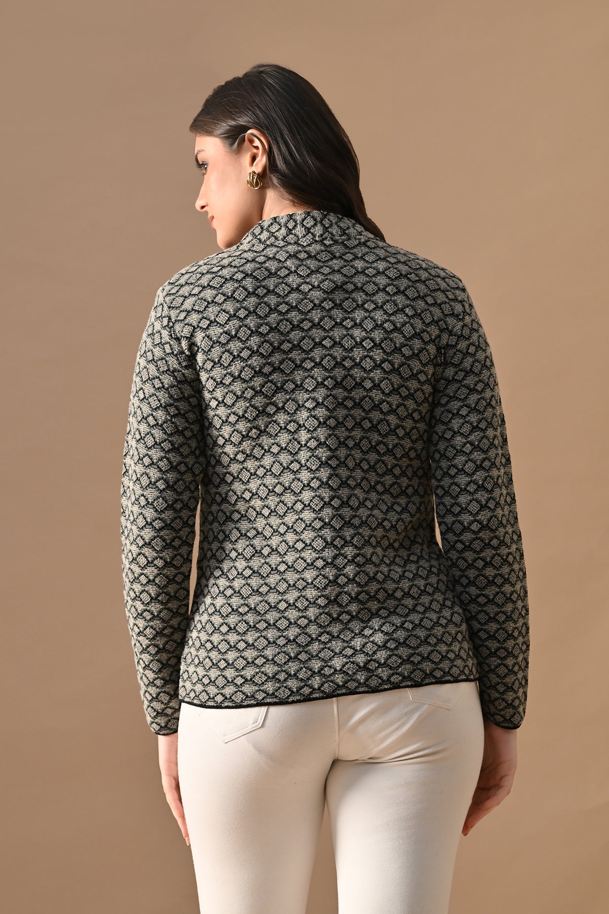 Winter Black Woven Mandarin Collar Cardigan