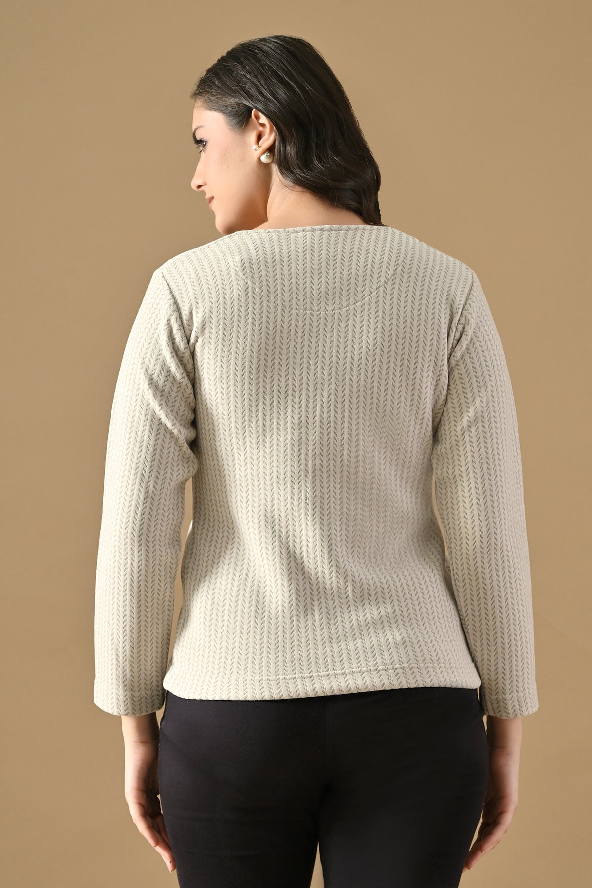 Winter Cream Woven Round Neck Cardigan