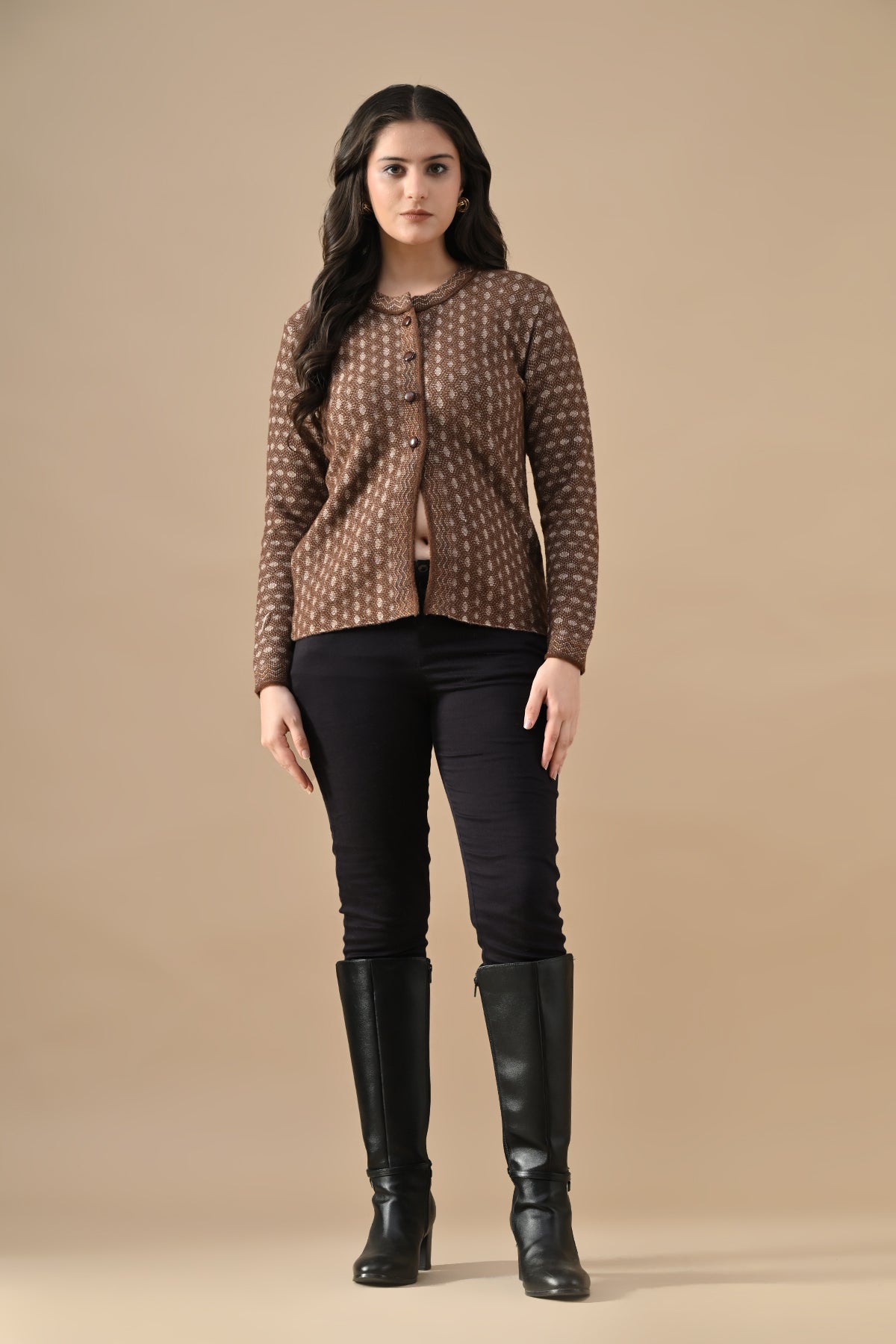Winter Brown Knitted Button-Down Cardigan