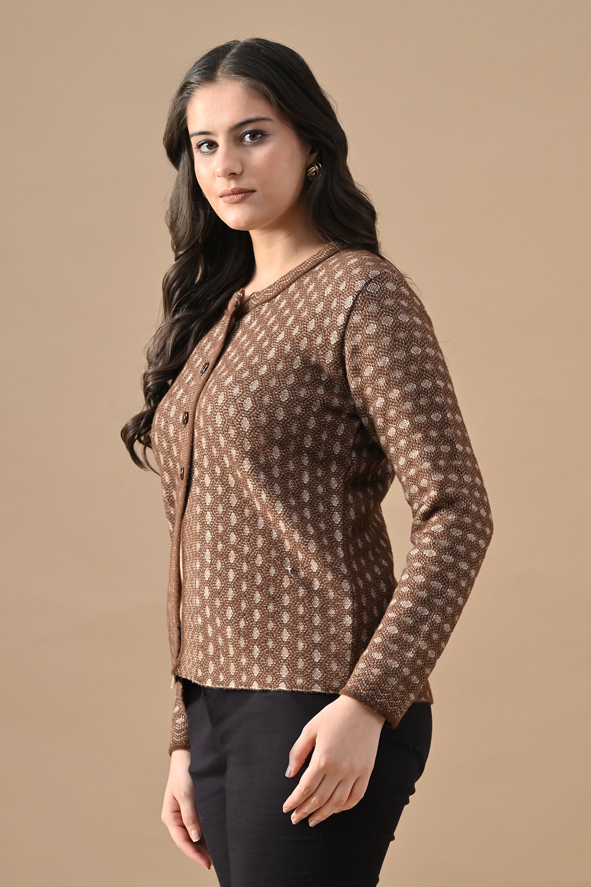 Winter Brown Knitted Button-Down Cardigan