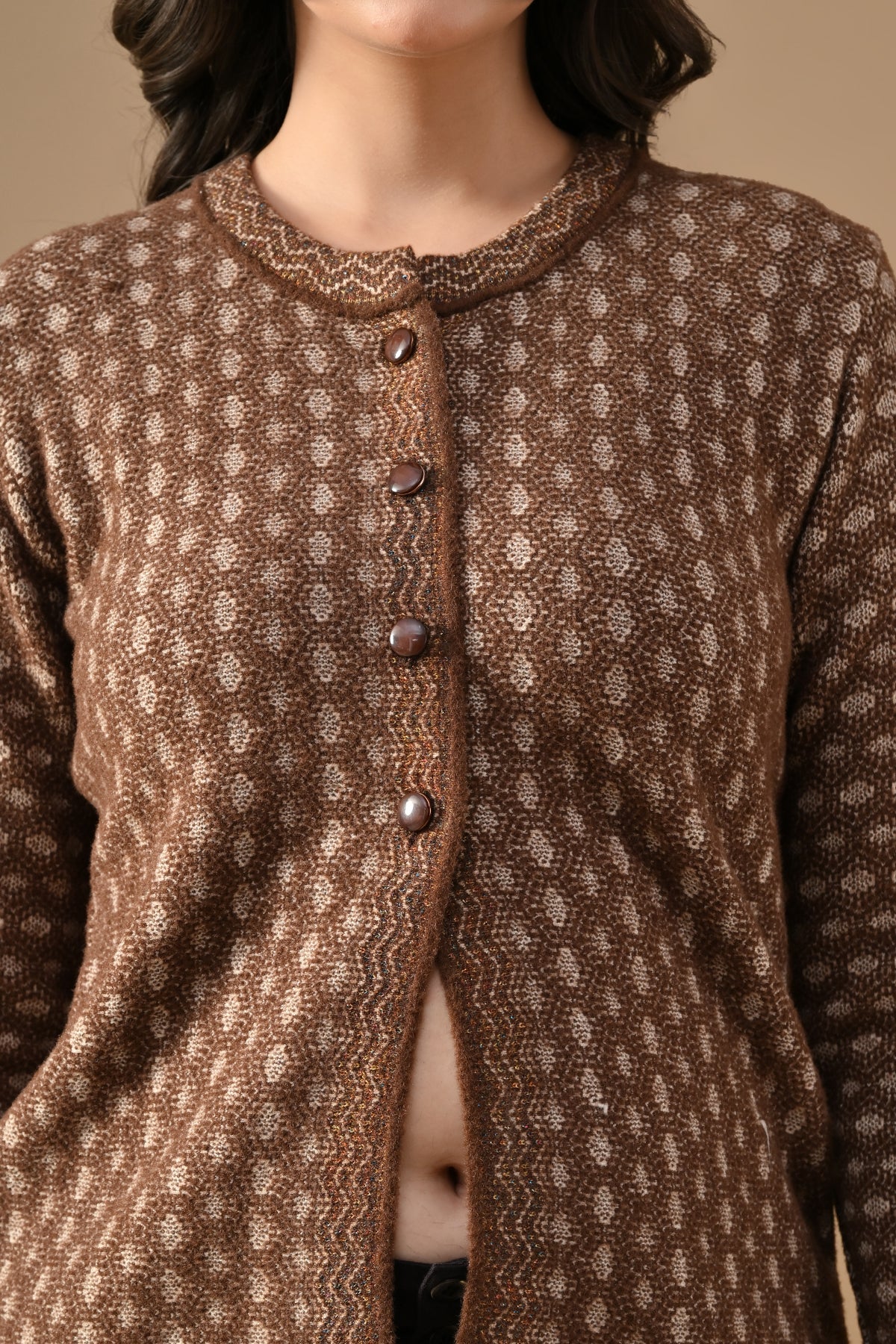 Winter Brown Knitted Button-Down Cardigan
