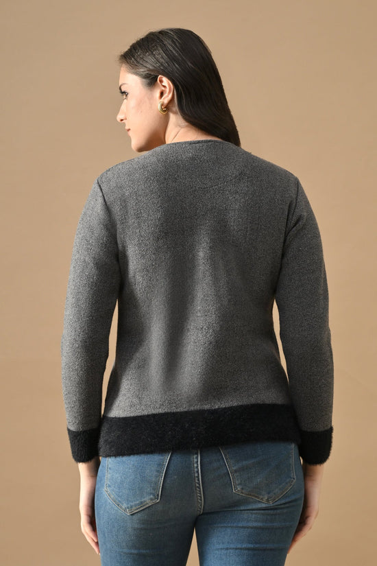 Winter Grey Woven Bead Embroidery Cardigan