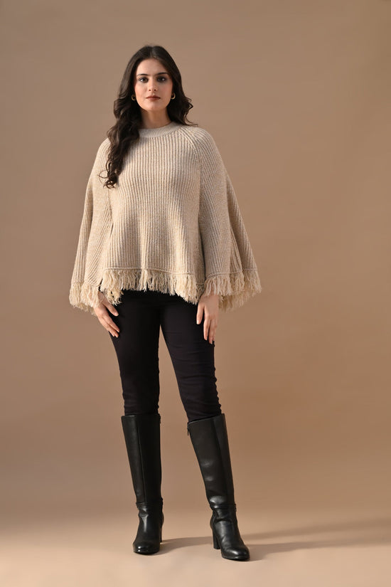 Winter Beige Knitted Poncho