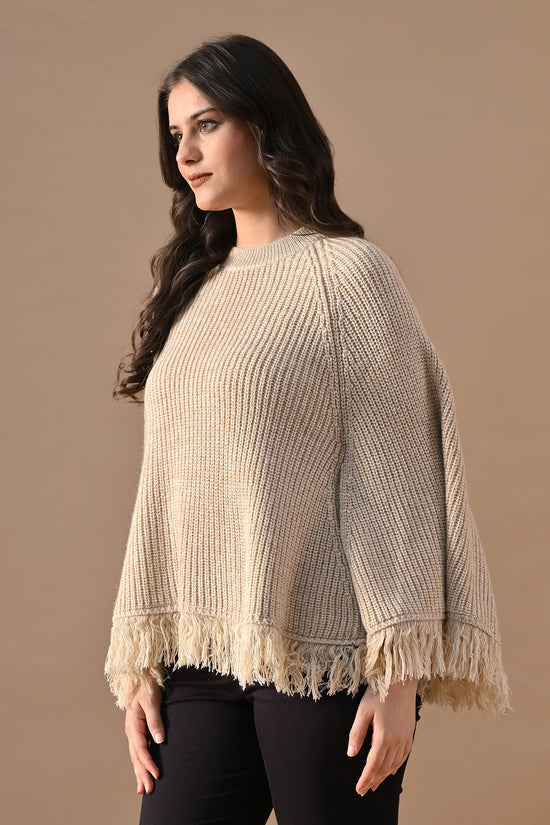 Winter Beige Knitted Poncho