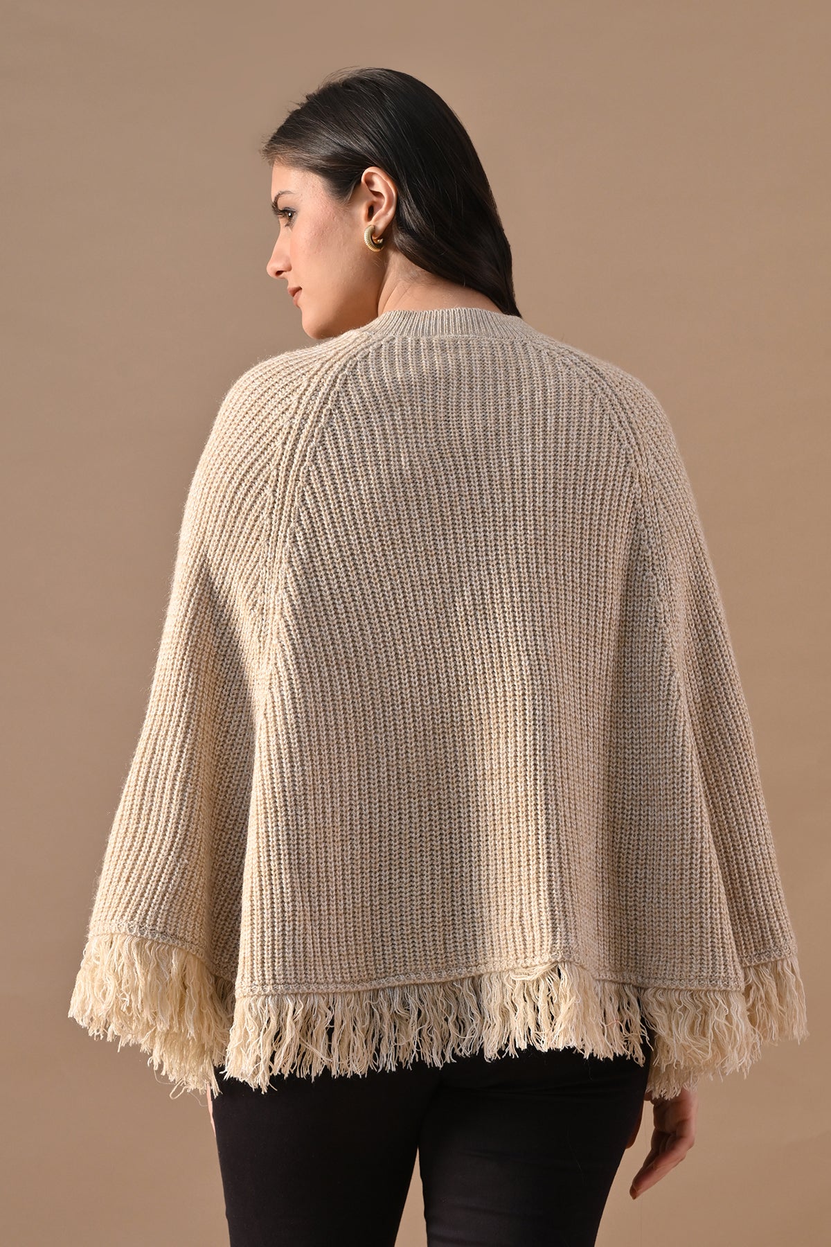Winter Beige Knitted Poncho