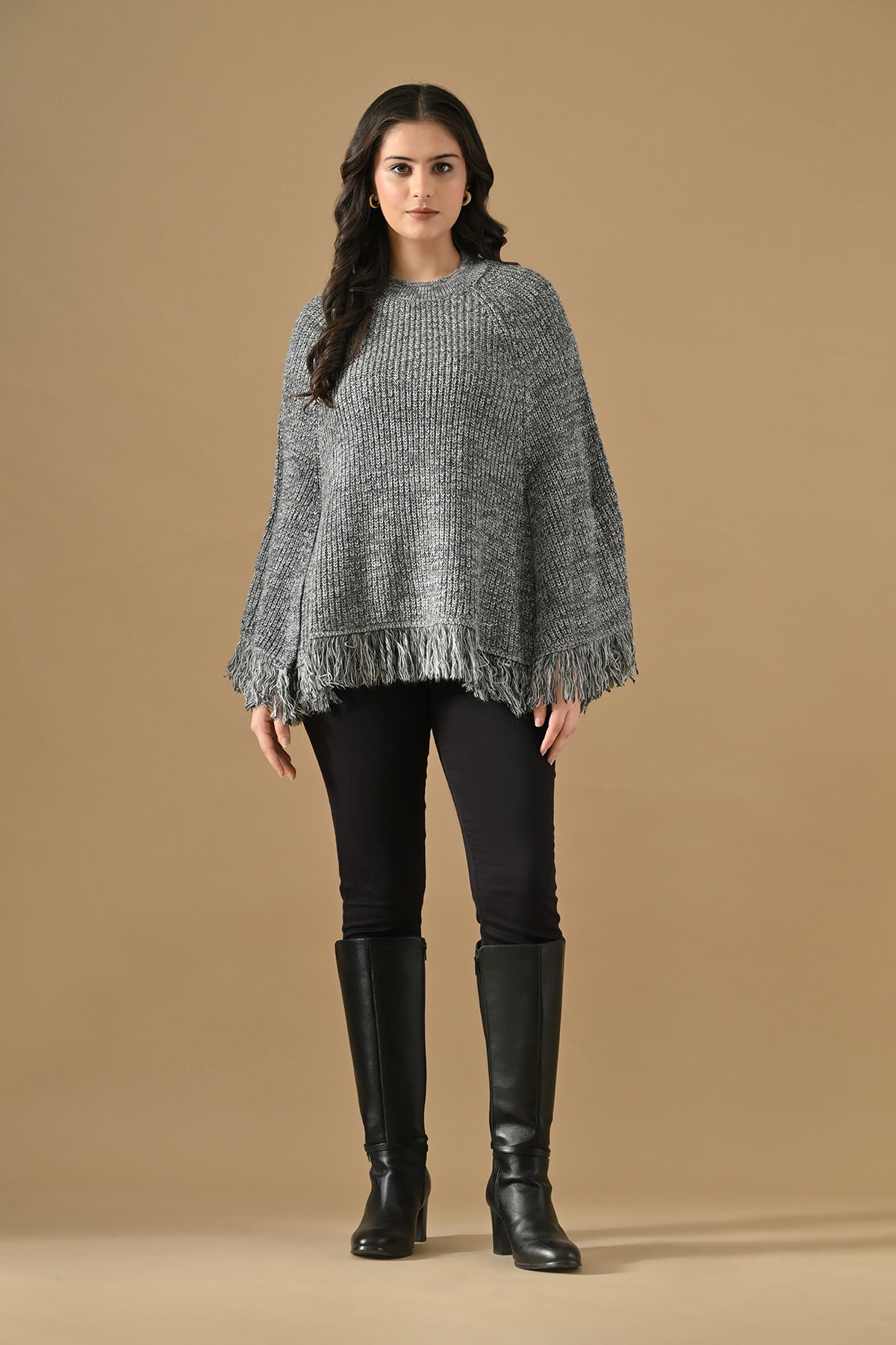 Winter Grey Knitted Poncho