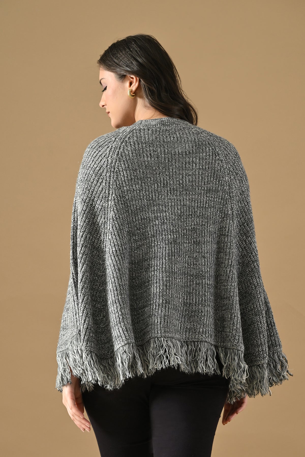 Winter Grey Knitted Poncho