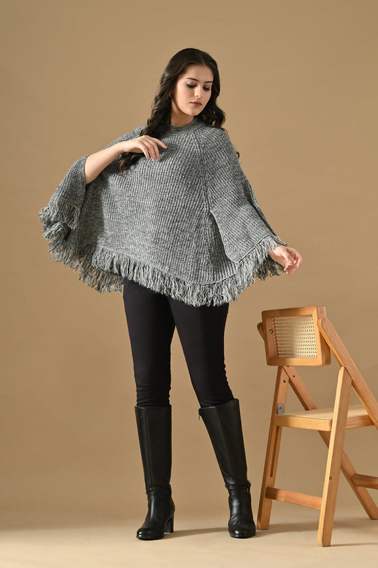 Winter Grey Knitted Poncho
