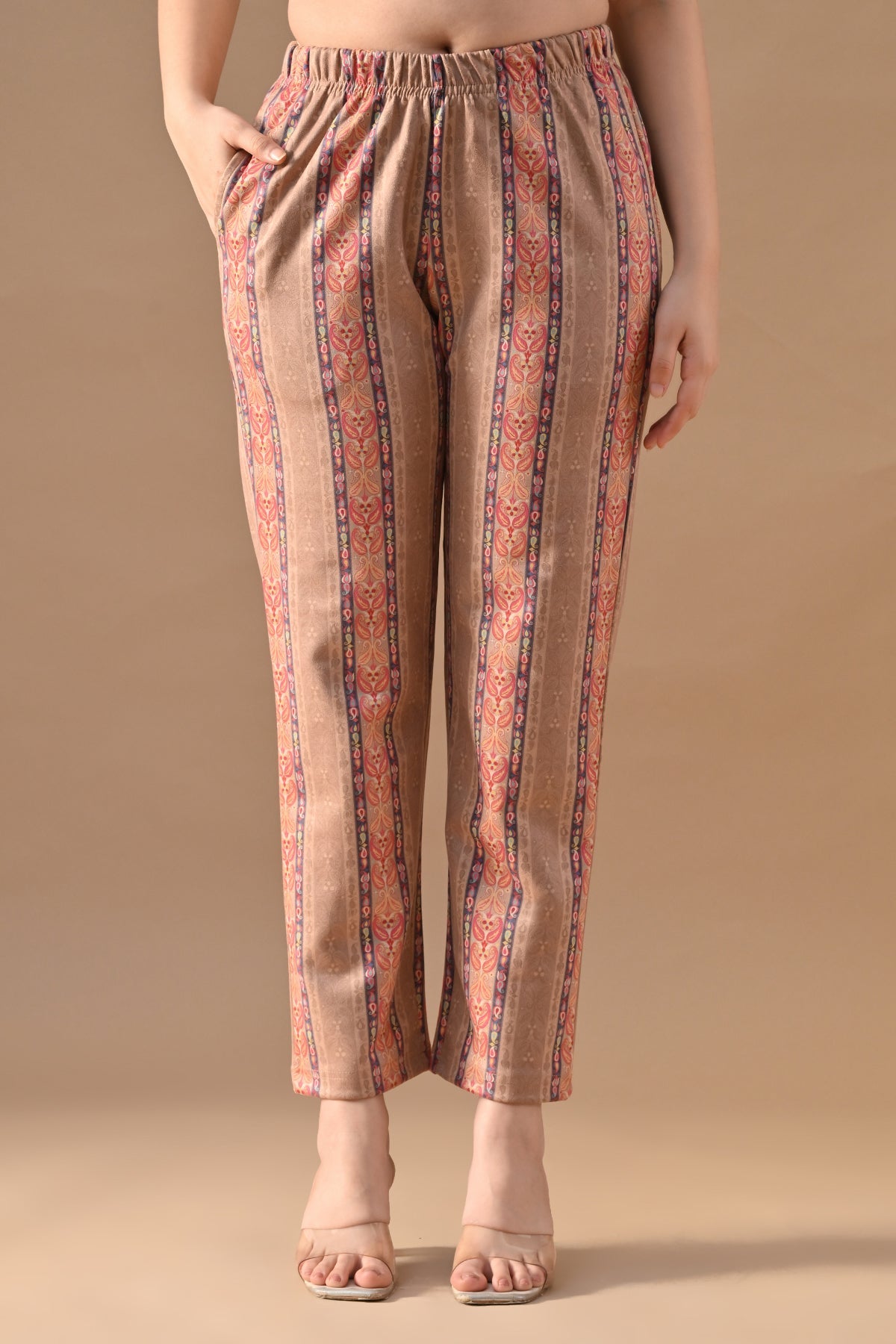 Winter Beige Printed Stone Embellish Woven Co-Ord Set