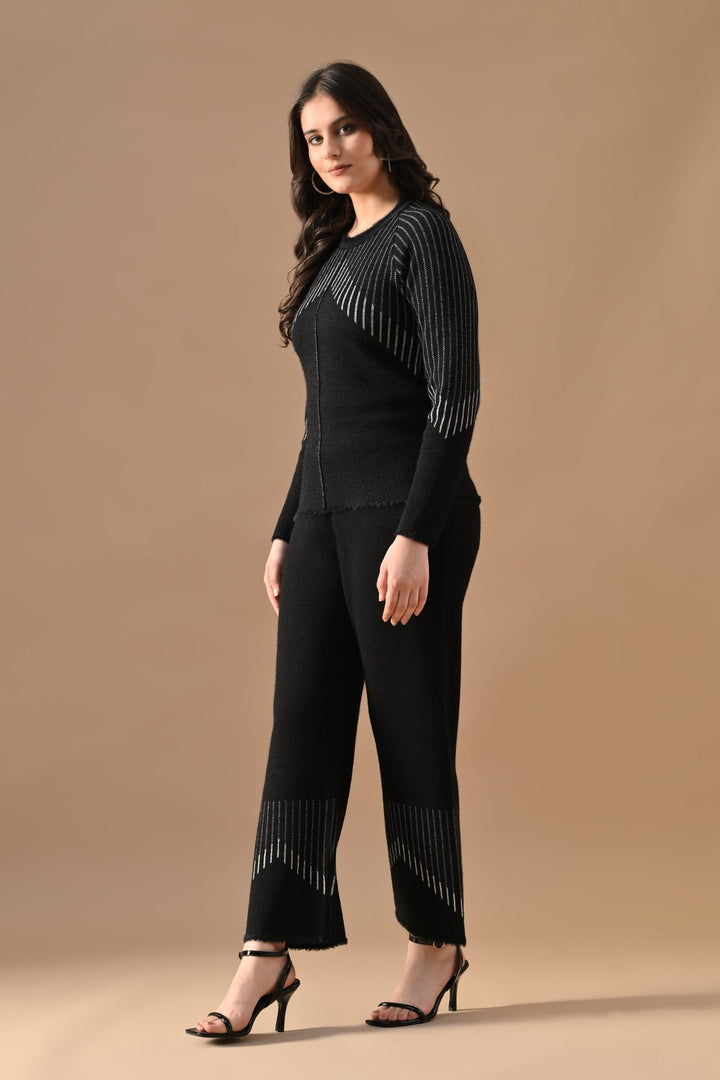 Winter Black Ethnic Motifs Woven Co-Ord Set