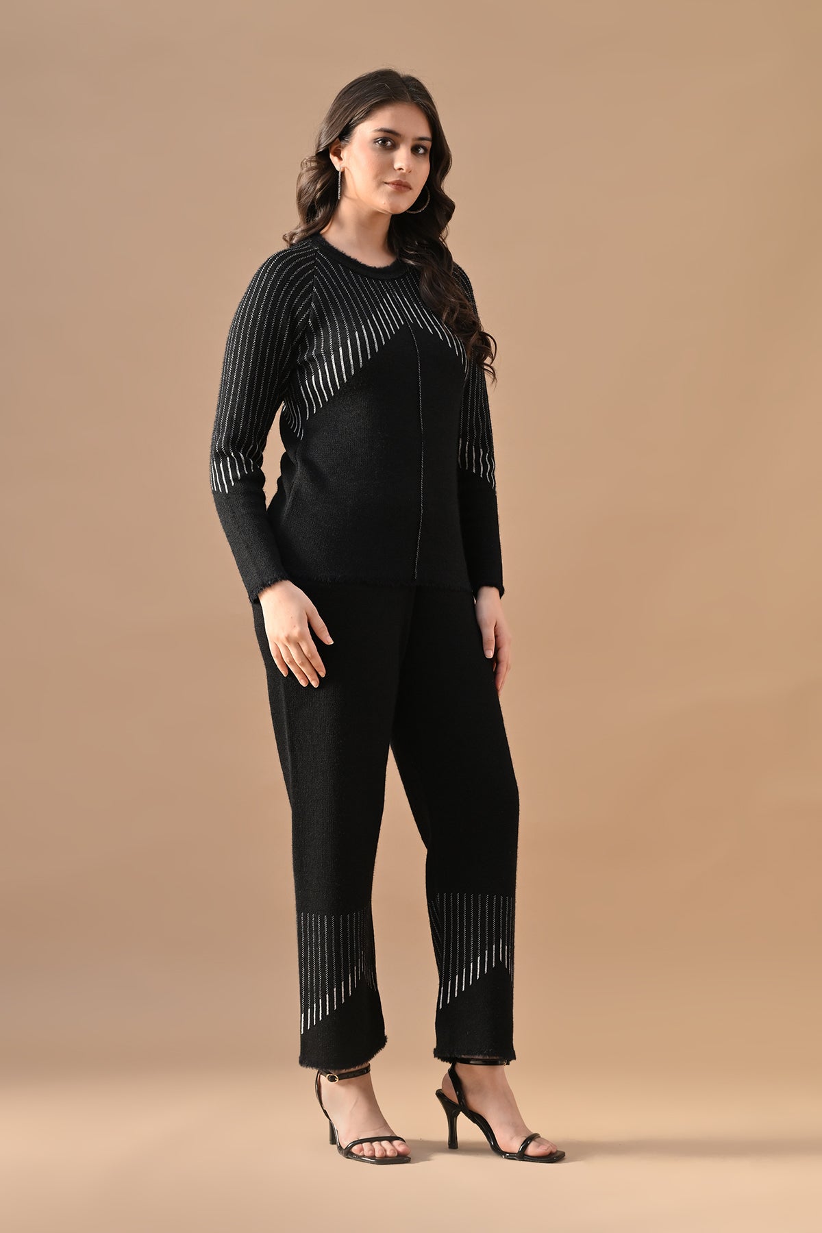 Winter Black Ethnic Motifs Woven Co-Ord Set