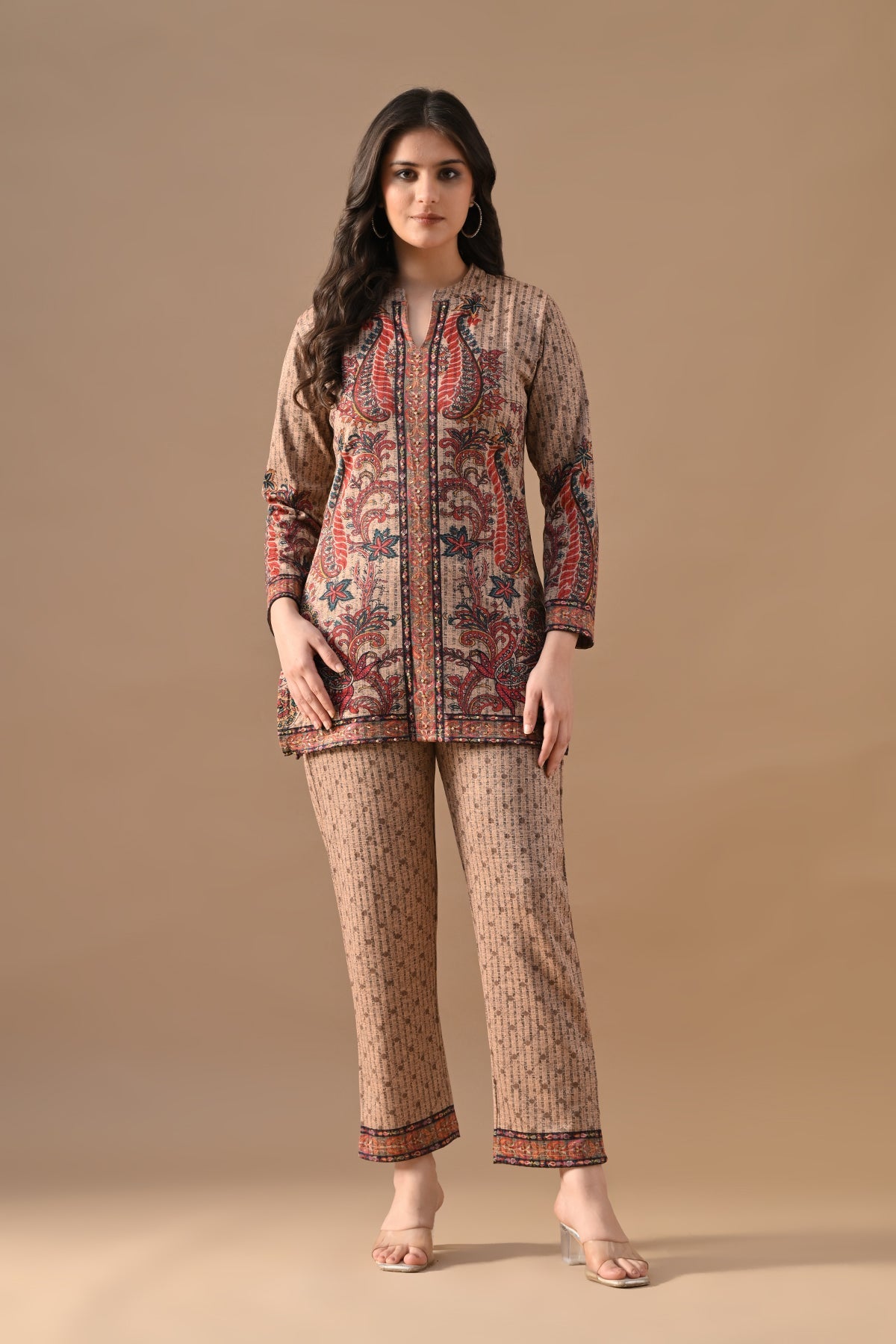 Winter Multi Printed Stone Embellish Woven Co-Ord Set