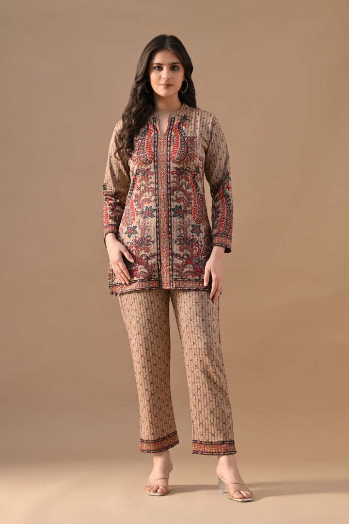 Winter Multi Printed Stone Embellish Woven Co-Ord Set