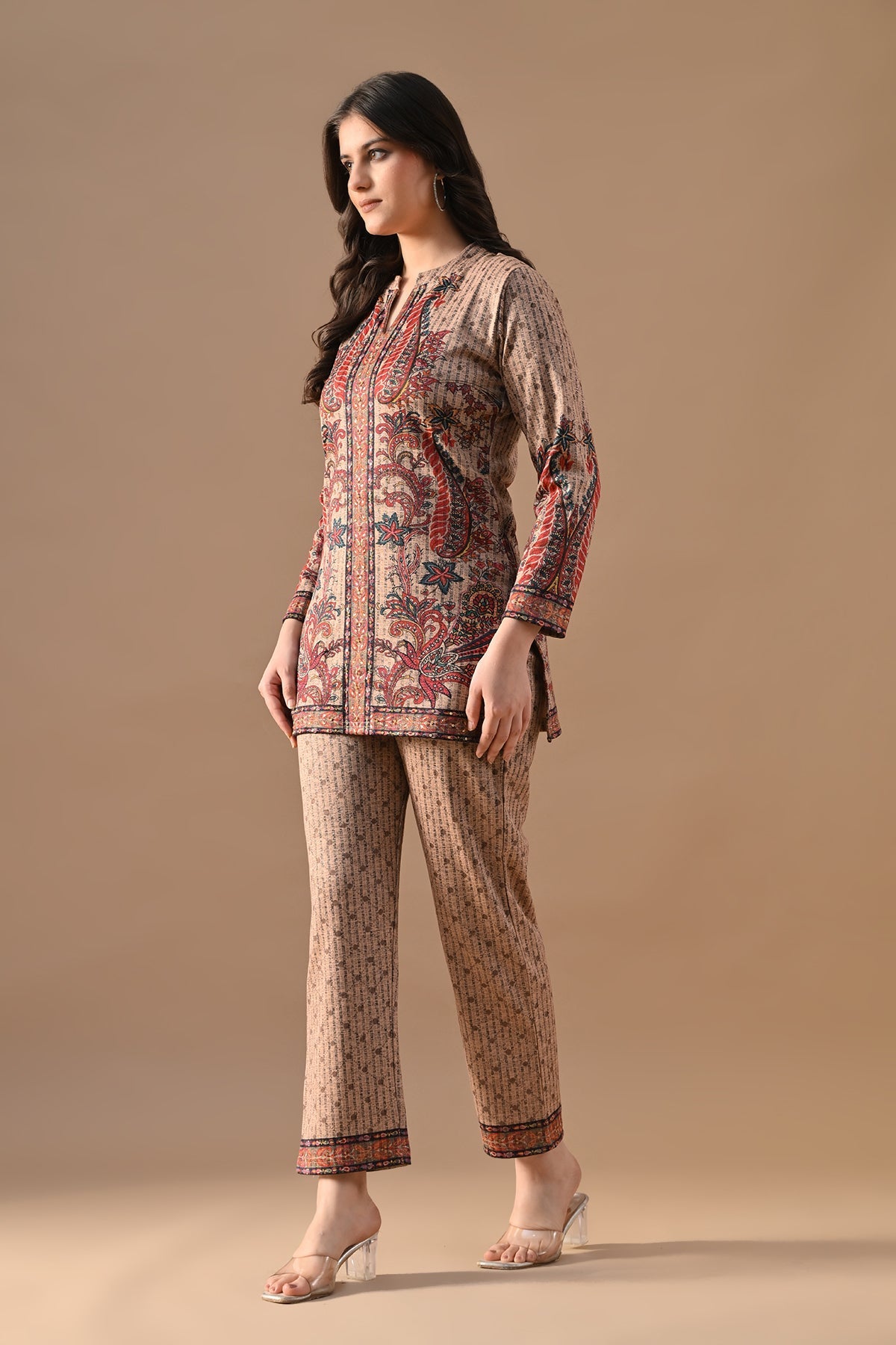 Winter Multi Printed Stone Embellish Woven Co-Ord Set