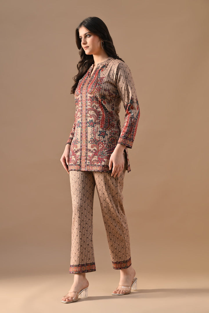 Winter Multi Printed Stone Embellish Woven Co-Ord Set