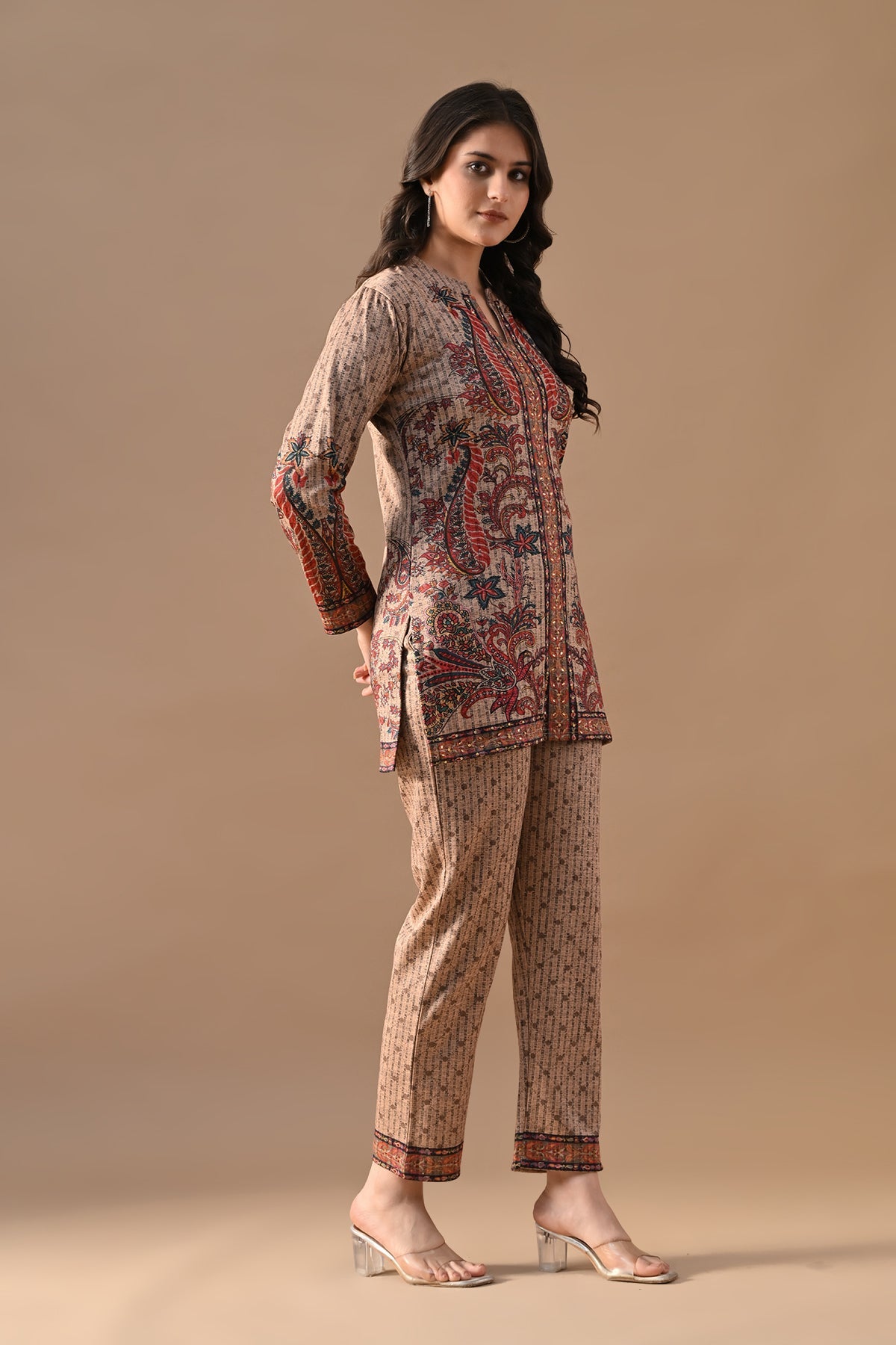 Winter Multi Printed Stone Embellish Woven Co-Ord Set