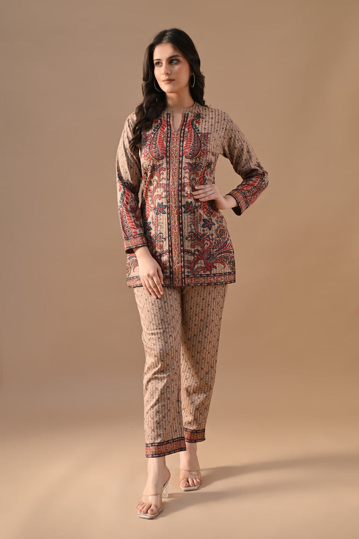 Winter Multi Printed Stone Embellish Woven Co-Ord Set