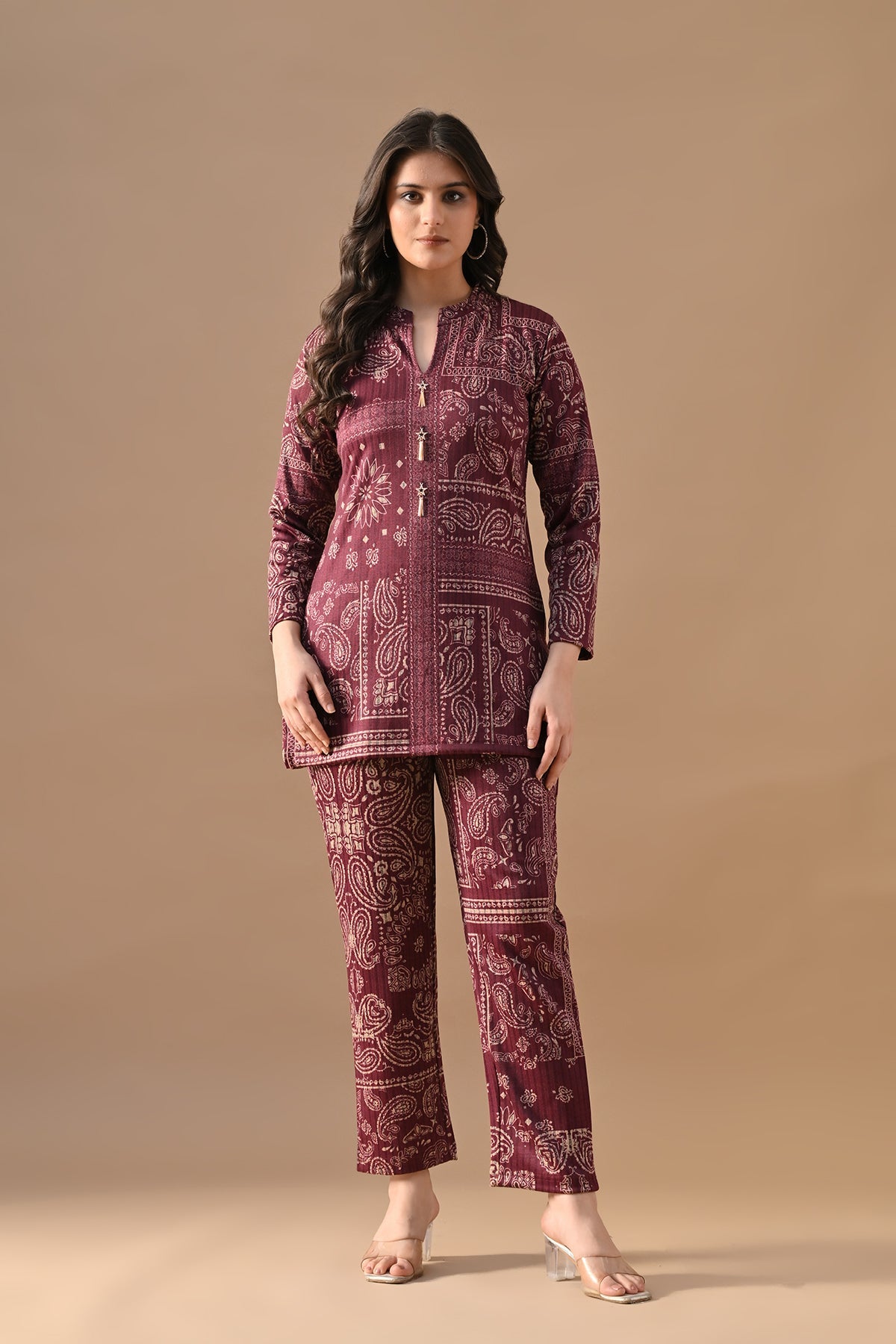 Winter Wine Ethnic Motifs Printed Woven Co-Ord Set