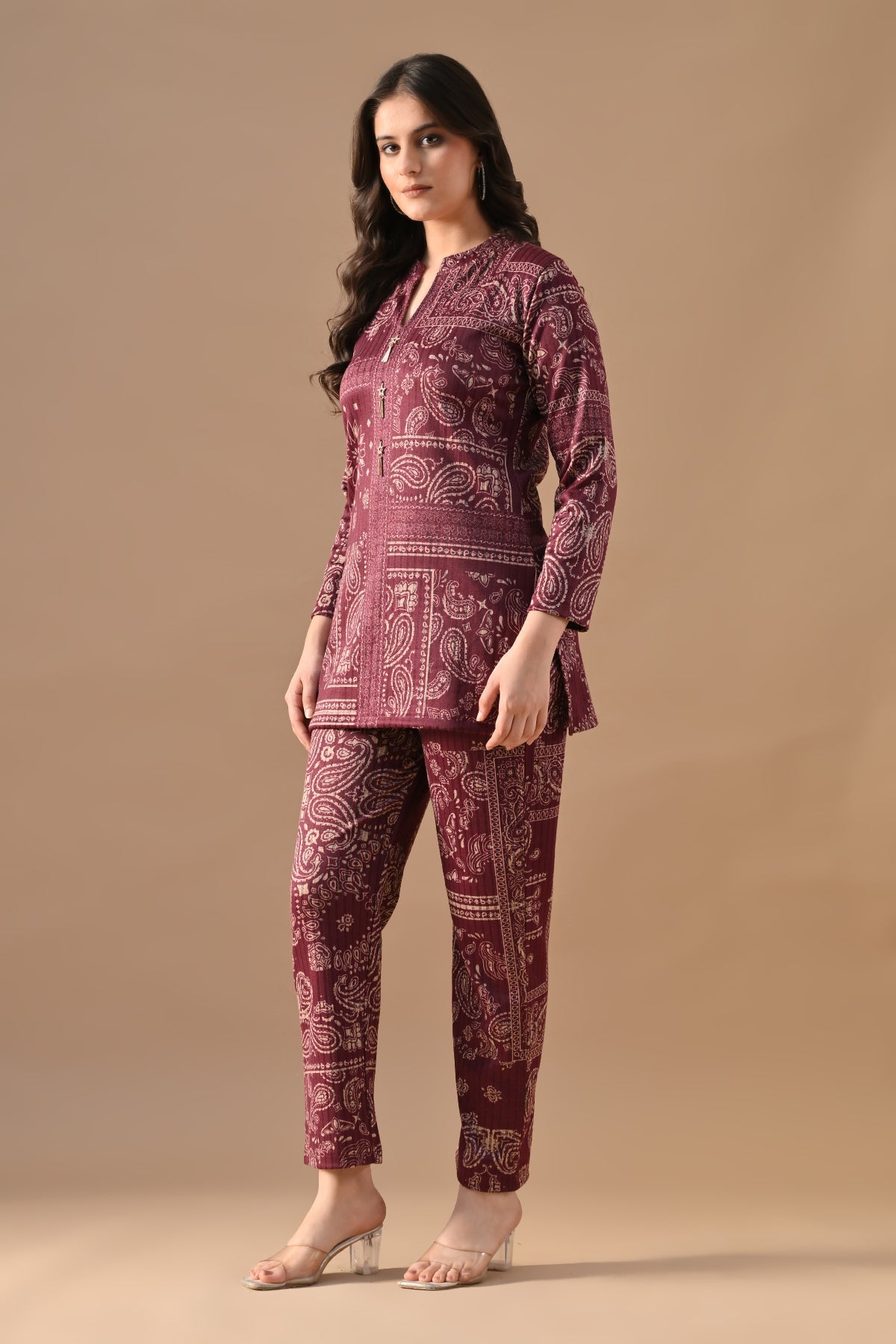 Winter Wine Ethnic Motifs Printed Woven Co-Ord Set