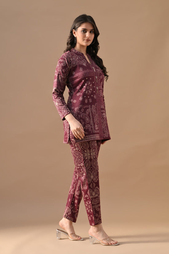 Winter Wine Ethnic Motifs Printed Woven Co-Ord Set