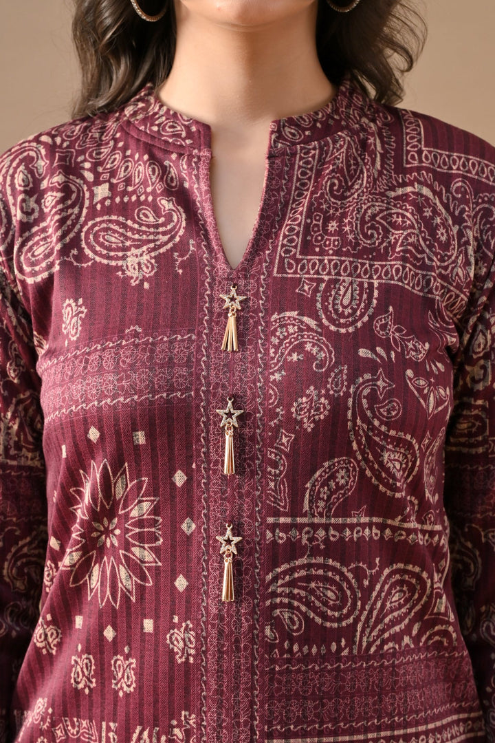 Winter Wine Ethnic Motifs Printed Woven Co-Ord Set