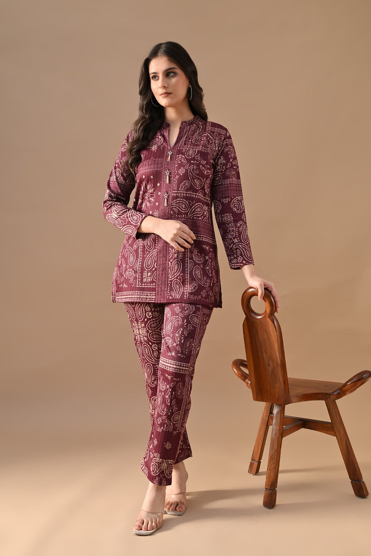 Winter Wine Ethnic Motifs Printed Woven Co-Ord Set