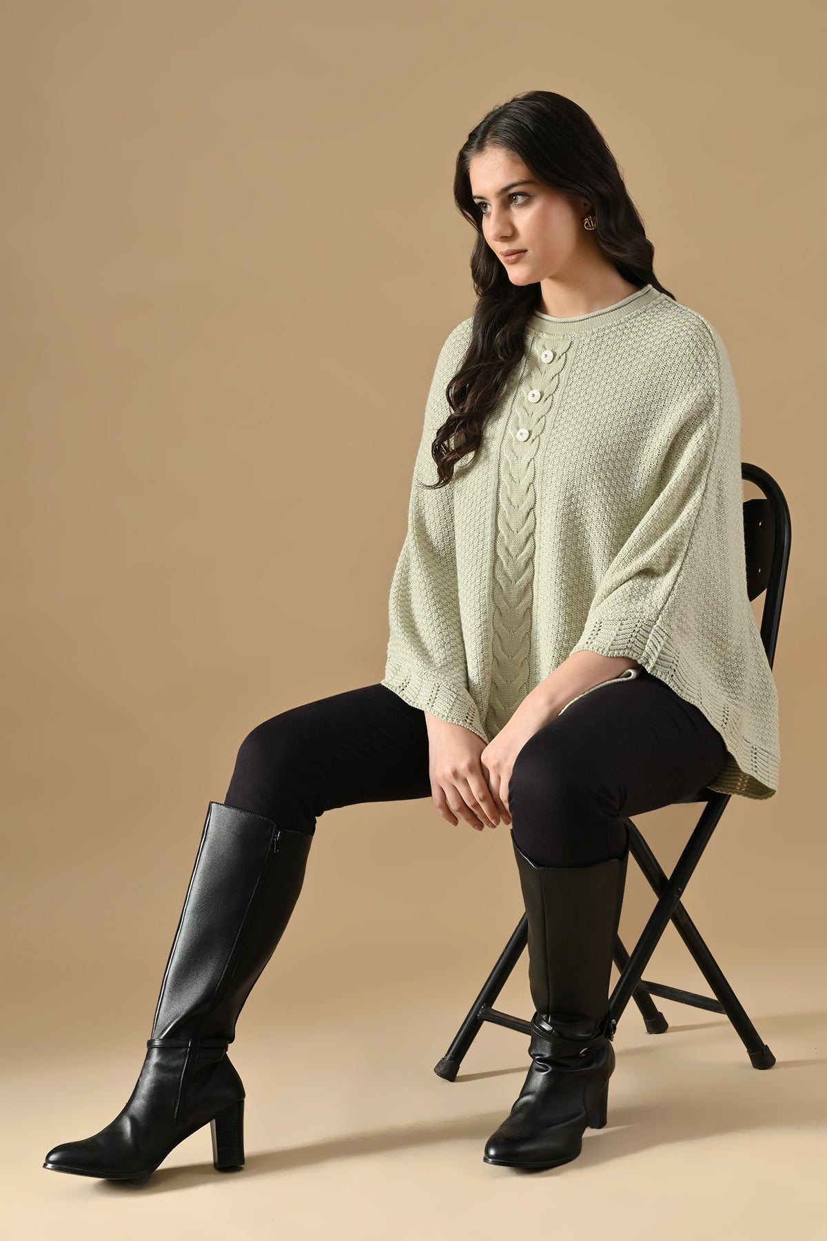 Winter Cream Knitted Poncho
