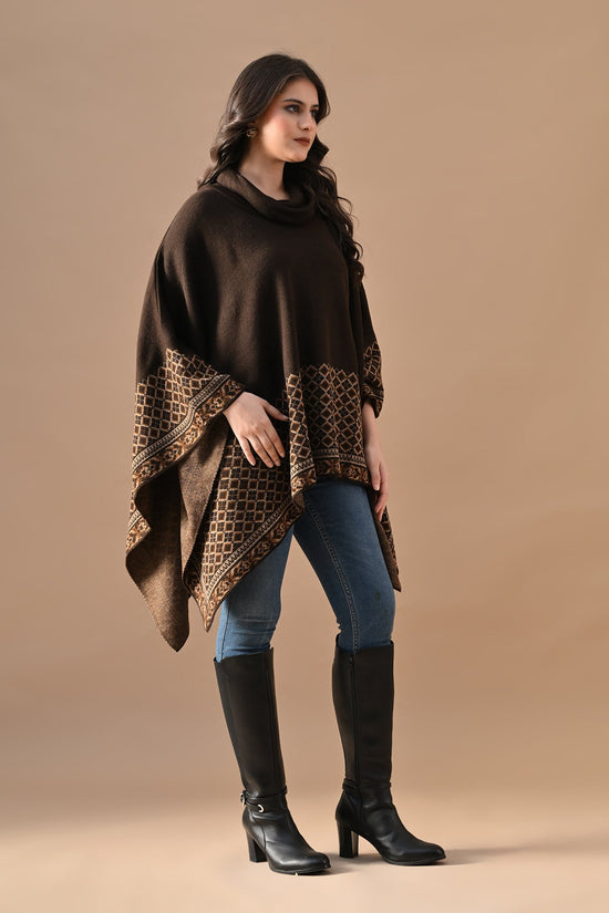Winter Brown Woventurtleneck Poncho