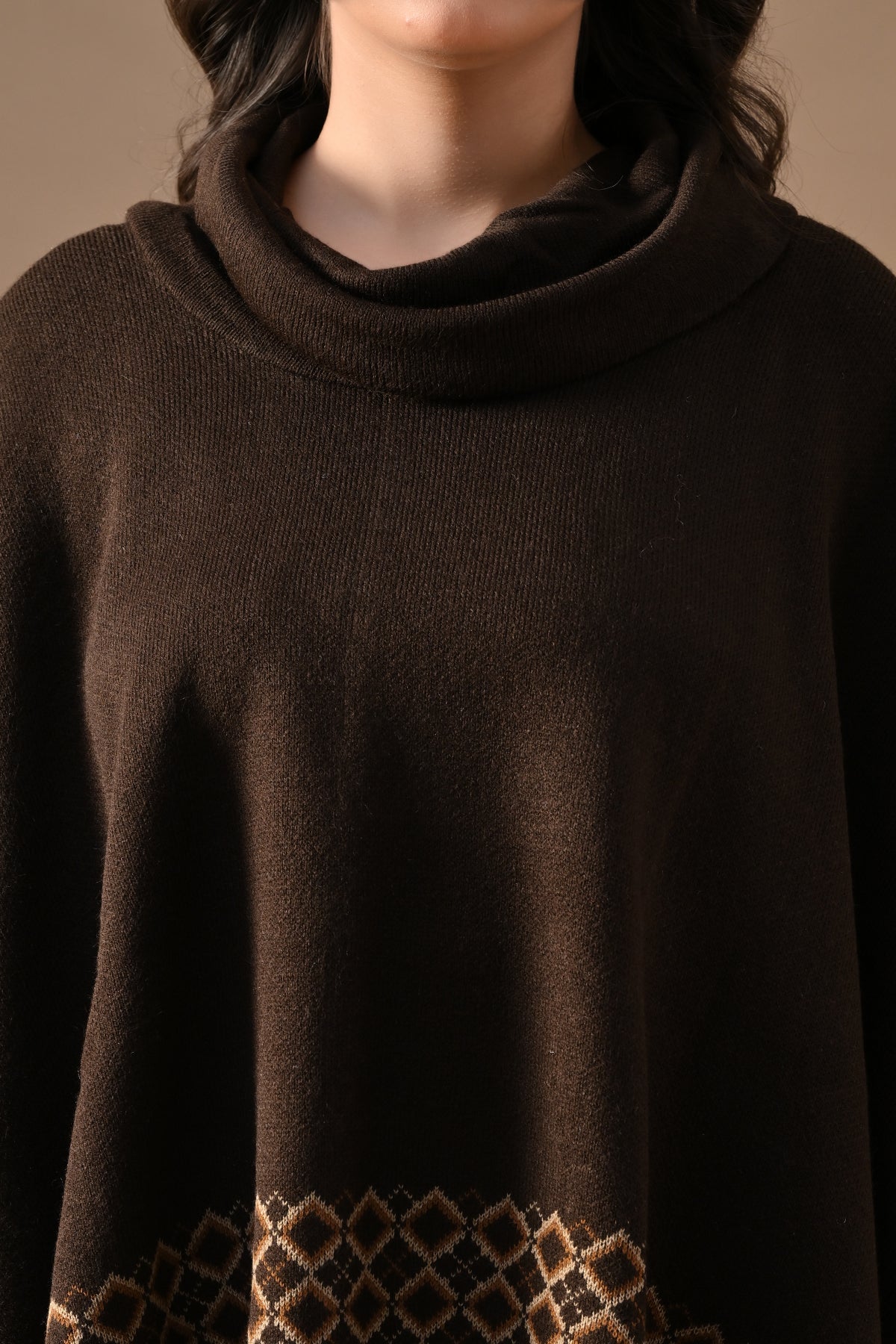 Winter Brown Woventurtleneck Poncho