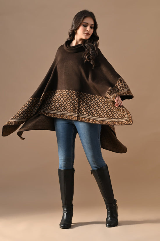 Winter Brown Woventurtleneck Poncho