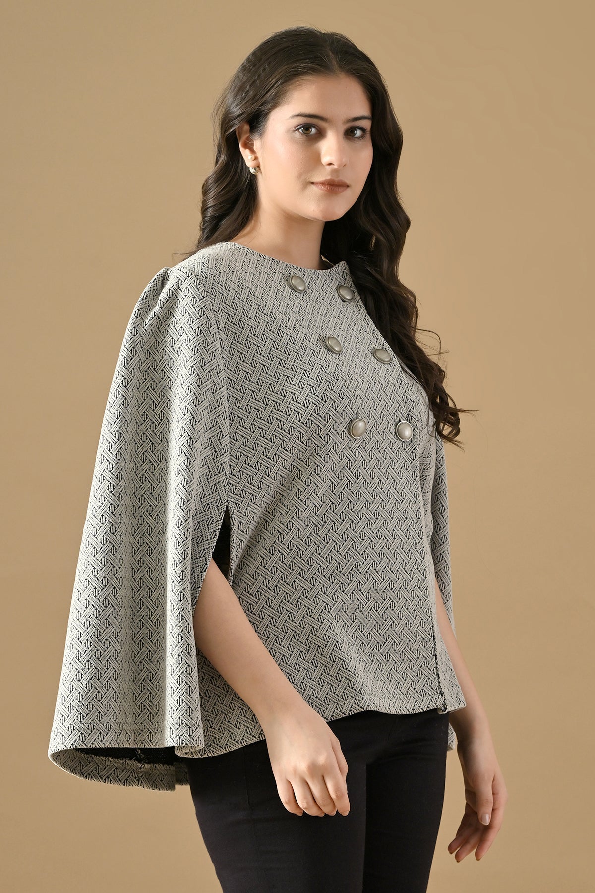 Winter Cream Woven Poncho