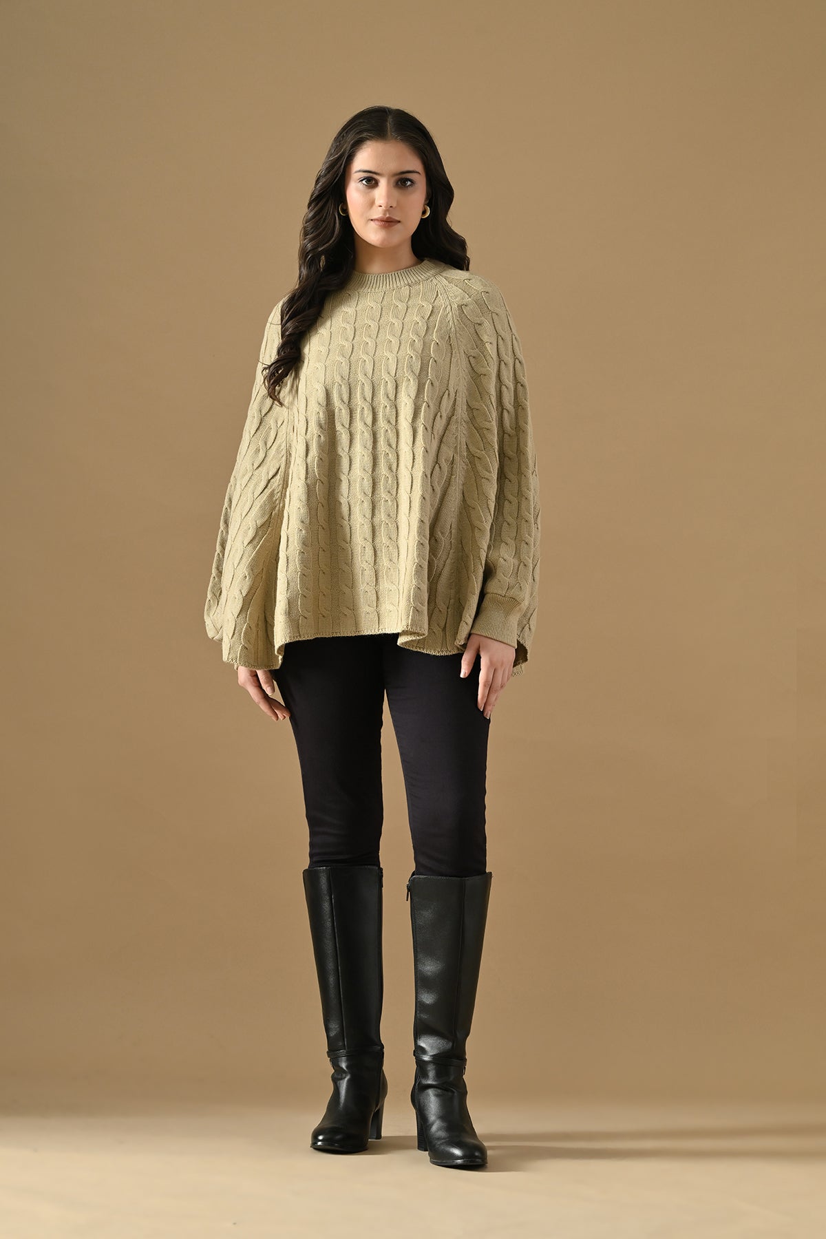 Winter Beige Knitted Poncho