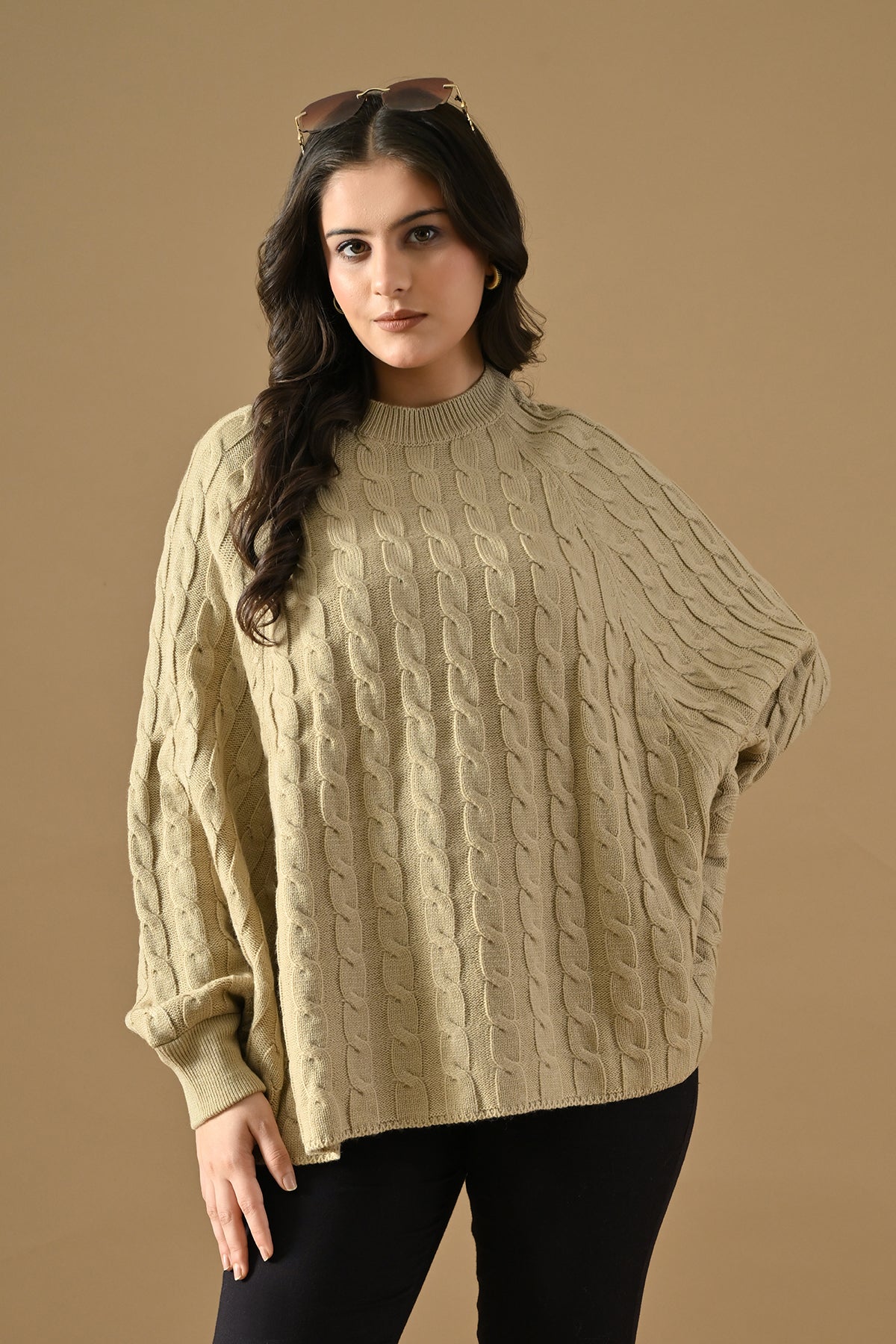 Winter Beige Knitted Poncho