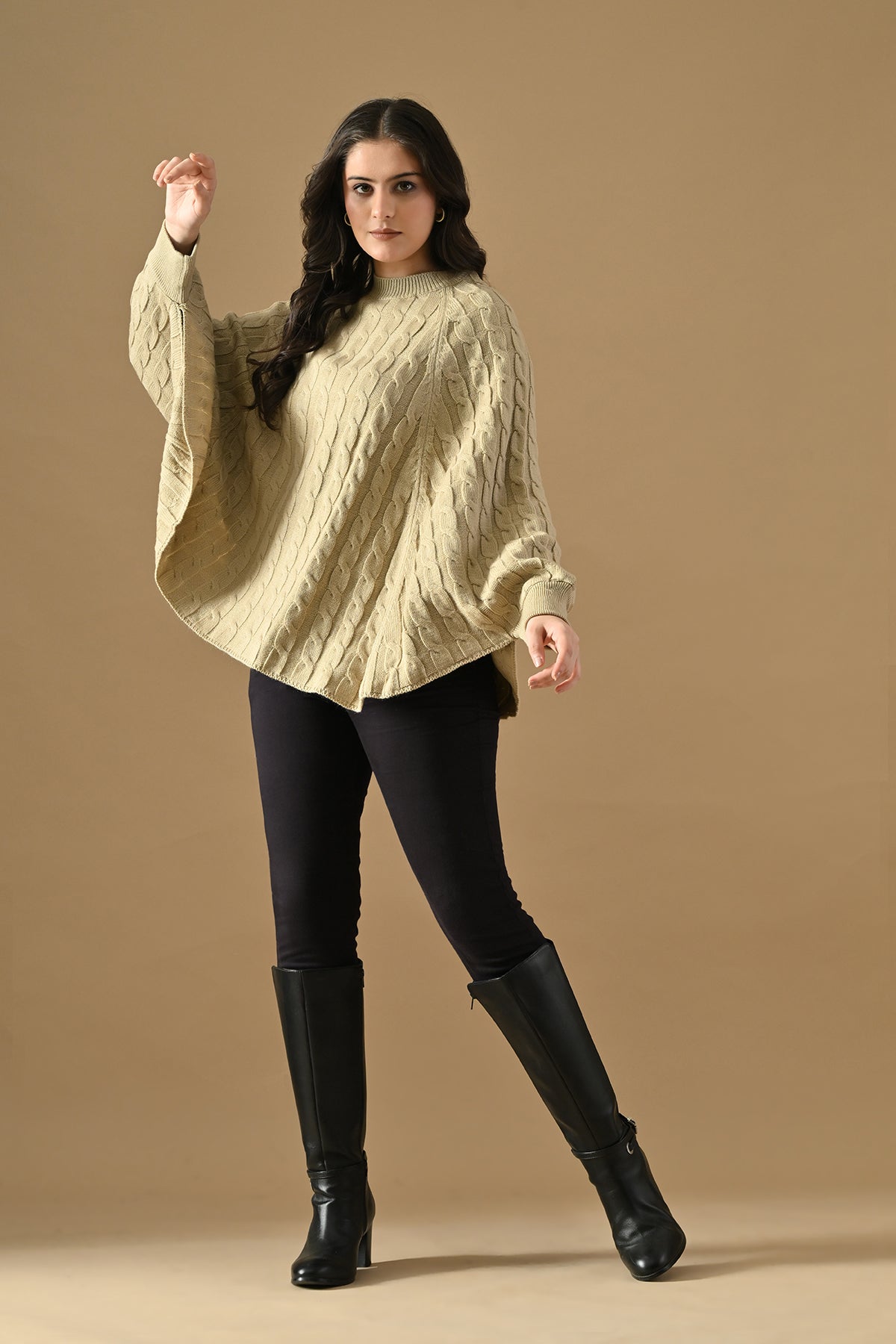Winter Beige Knitted Poncho