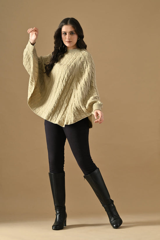Winter Beige Knitted Poncho