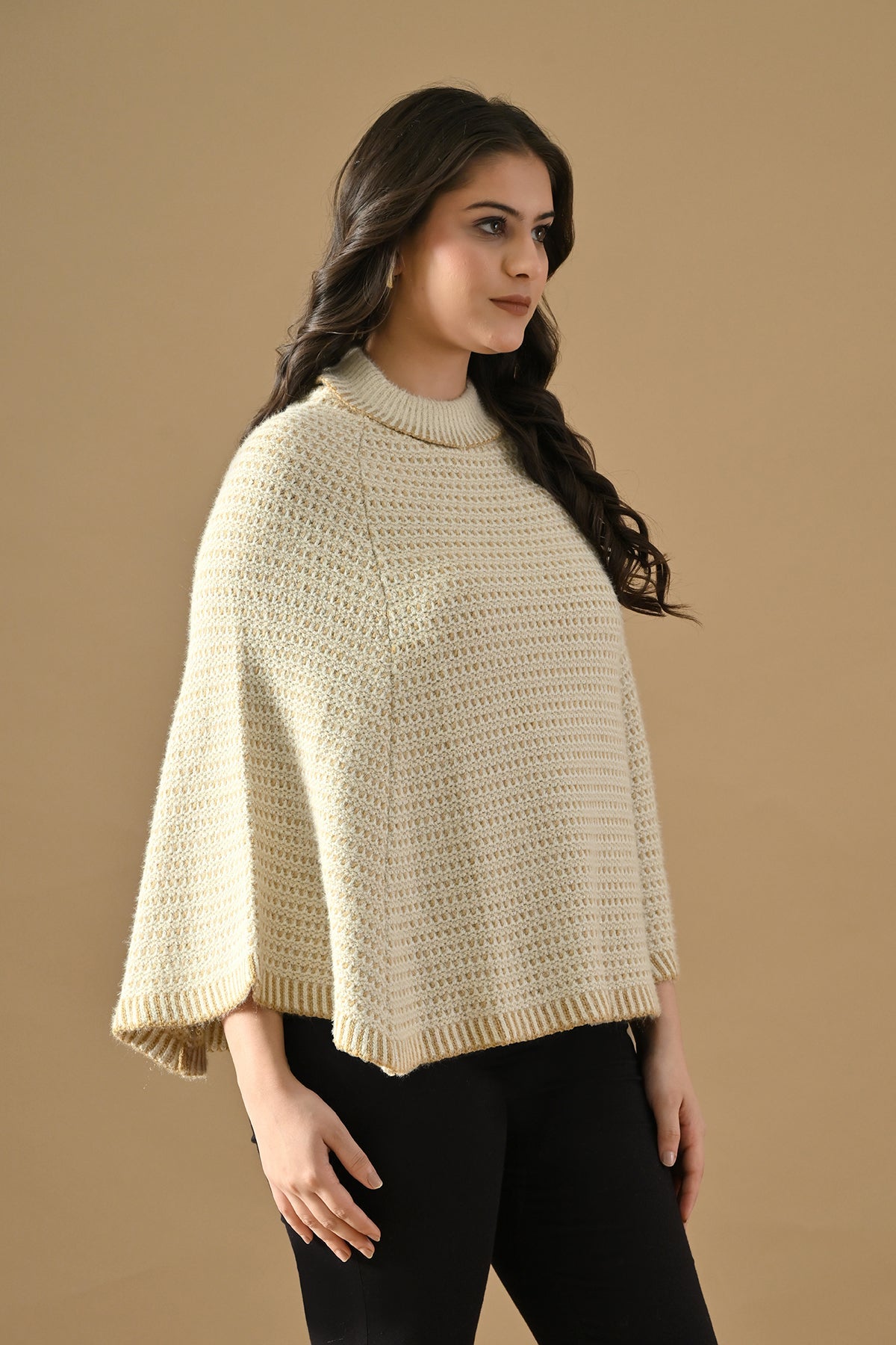 Winter Cream Knitted Poncho