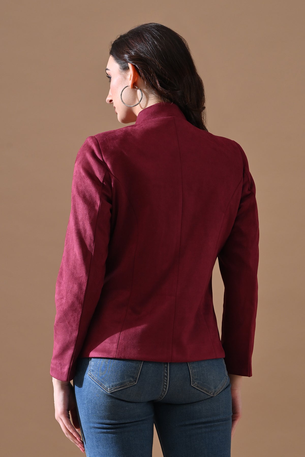 Winter Wine Solid Mandarin Collar Neck Overcoat