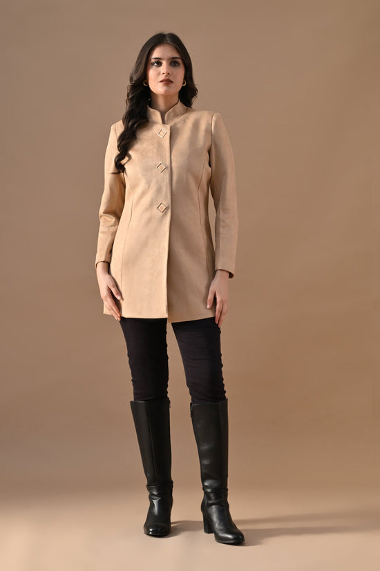 Winter Fawn Mandarin Collar Neck Overcoat