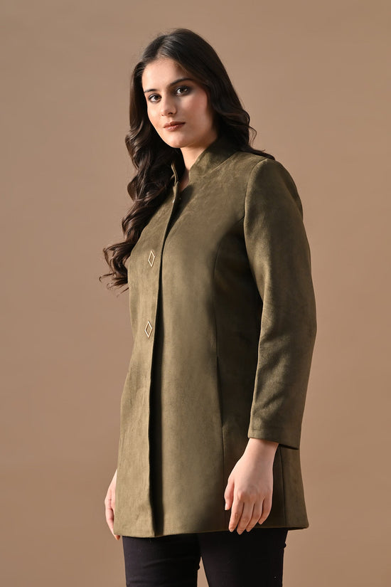 Winter Green Mandarin Collar Neck Overcoat