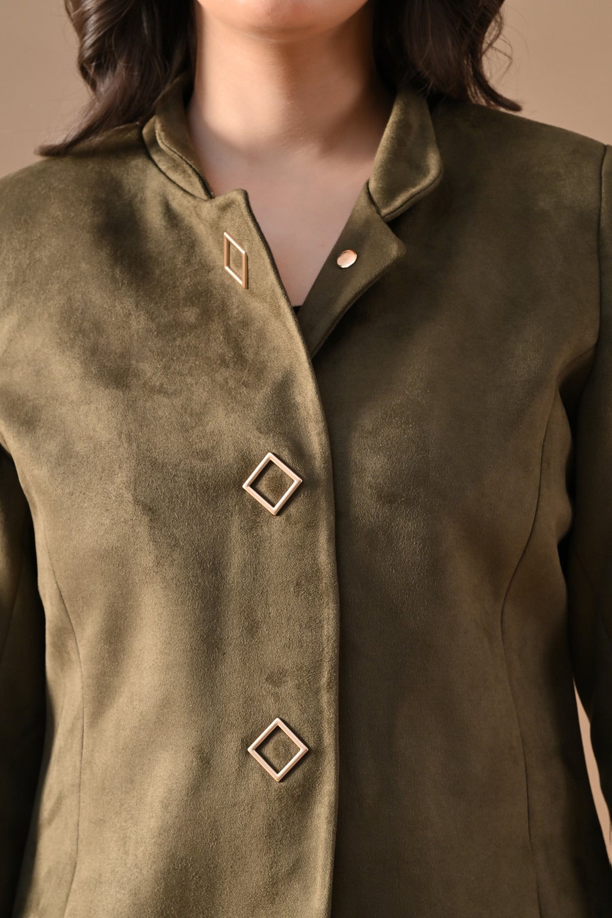 Winter Green Mandarin Collar Neck Overcoat