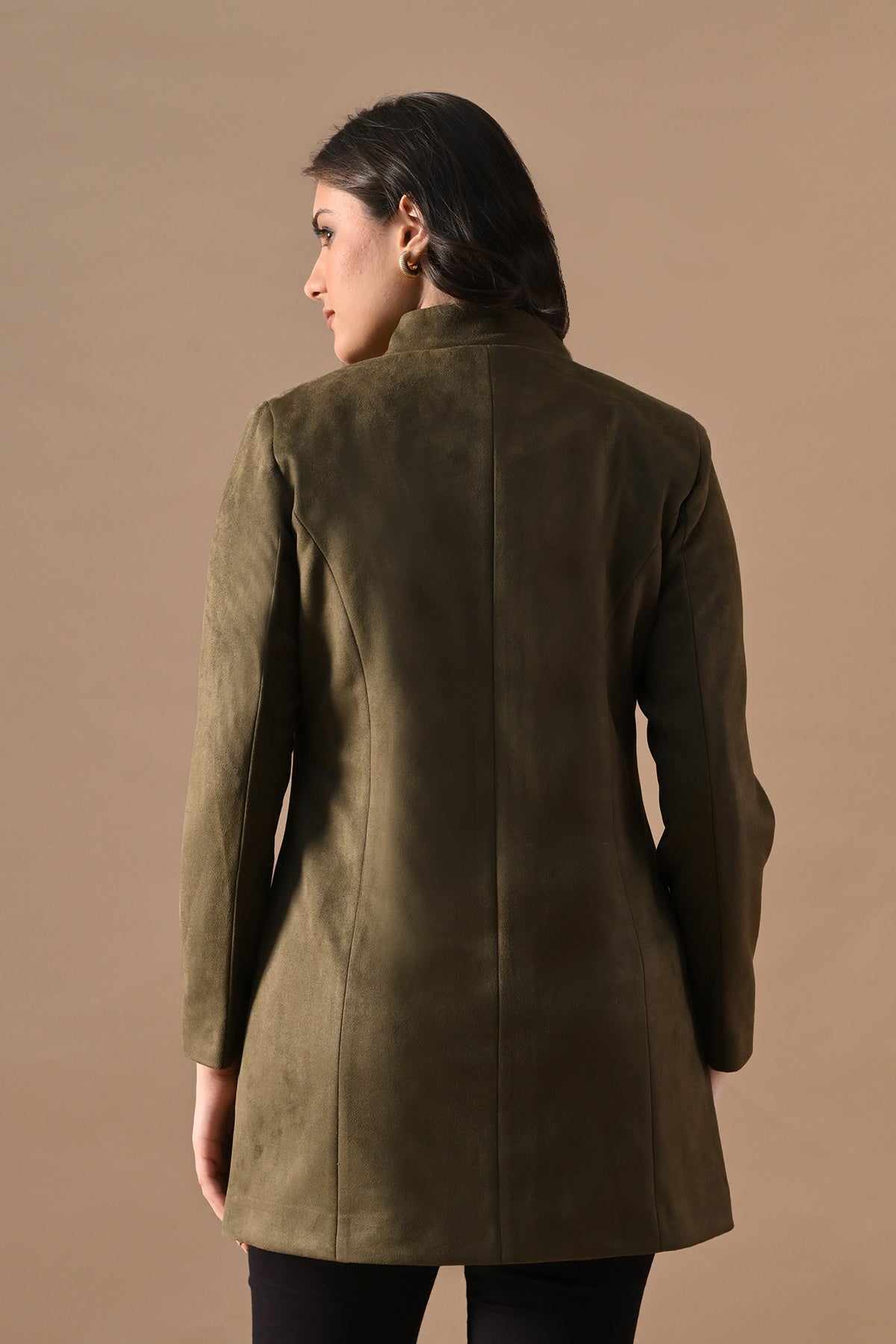 Winter Green Mandarin Collar Neck Overcoat