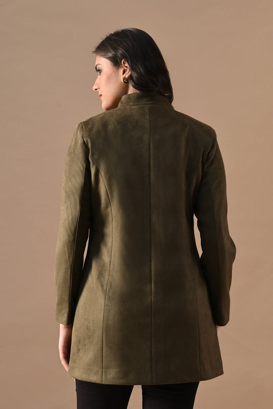 Winter Green Mandarin Collar Neck Overcoat