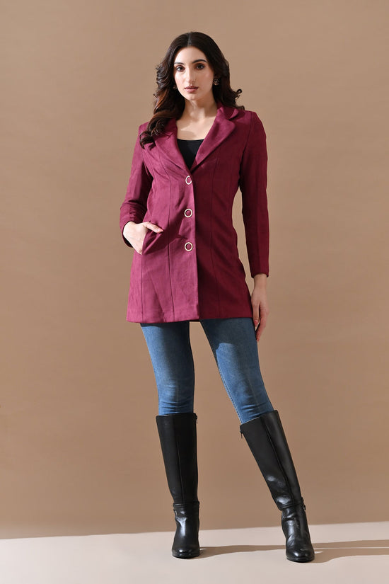 Winter Wine Solid Classic Notch Collar Neck Overcoat