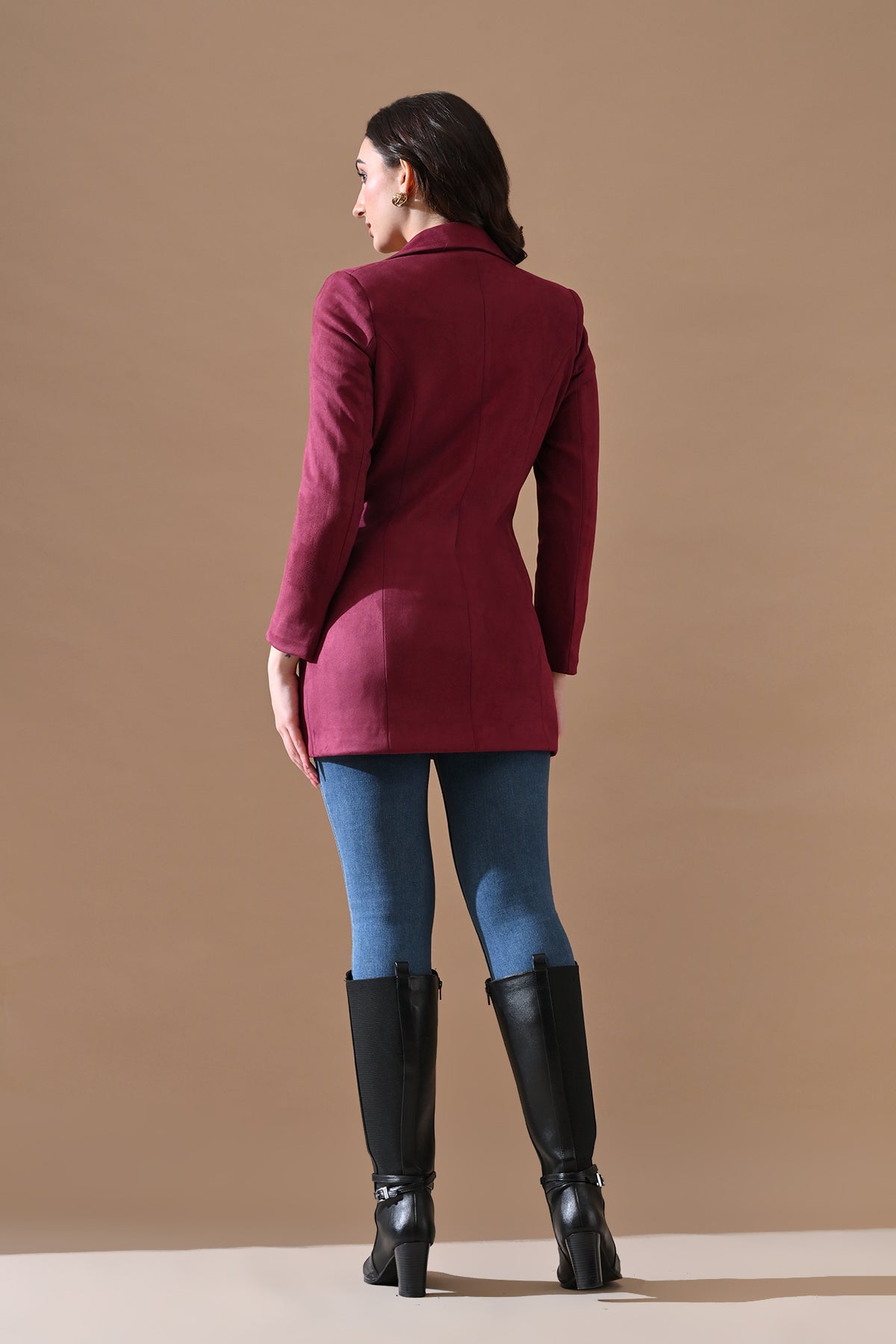 Winter Wine Solid Classic Notch Collar Neck Overcoat
