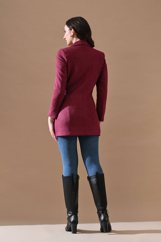 Winter Wine Solid Classic Notch Collar Neck Overcoat