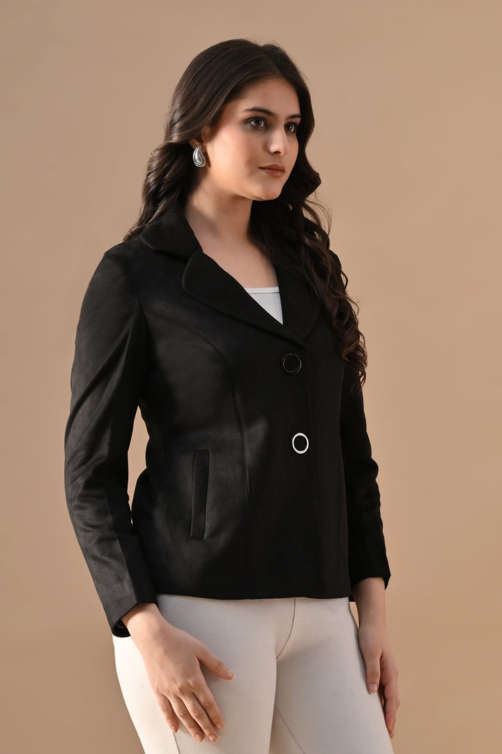 Winter Black Classic Notch Collar Neck Overcoat