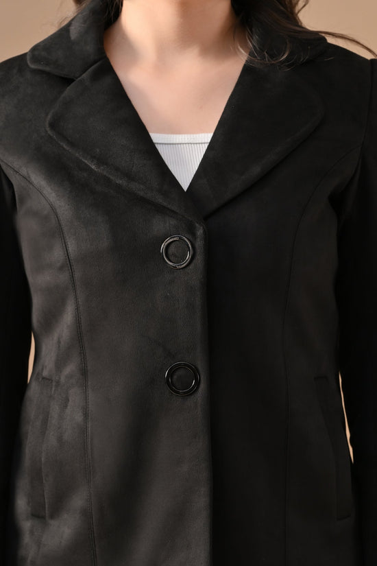 Winter Black Classic Notch Collar Neck Overcoat