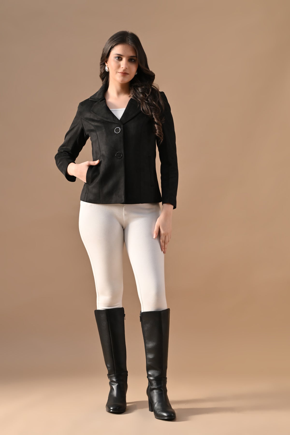 Winter Black Classic Notch Collar Neck Overcoat