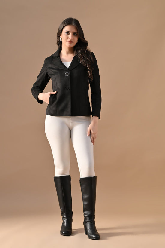 Winter Black Classic Notch Collar Neck Overcoat