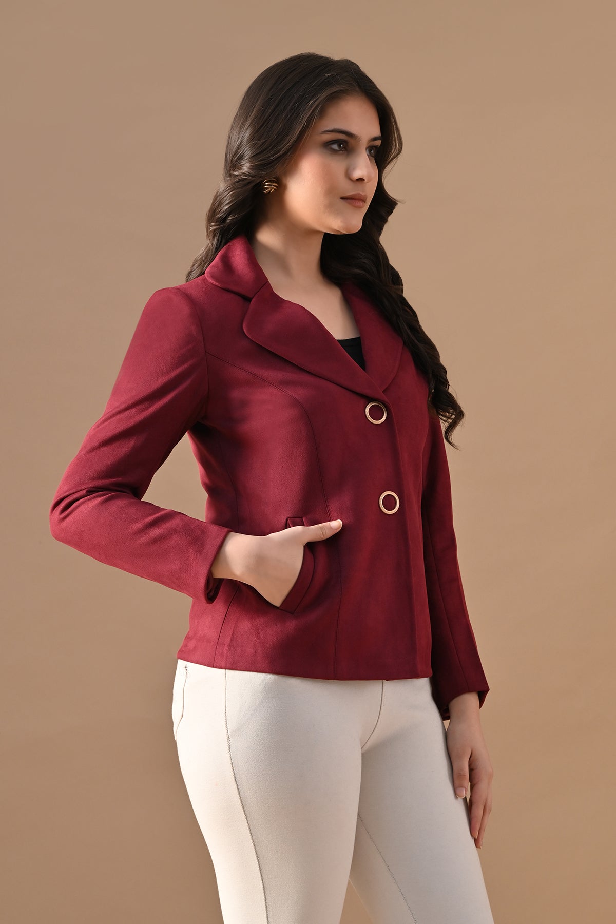 Winter Wine Solid Classic Notch Collar Neck Overcoat